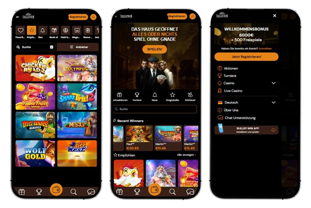 ShelbyWin Casino App auf dem Smartphone